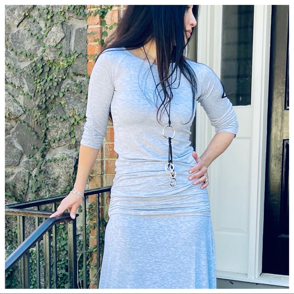 LIGHT GRAY 3/4 SLEEVES TOP WITH SIDE SHIRRING - Picture 2 of 6